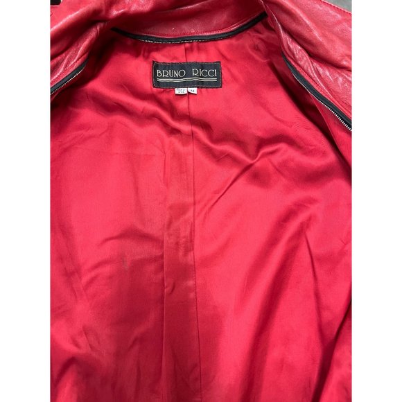 Bruno Ricci Leather Oversized Coat Red Full Jacket - Picture 10 of 13